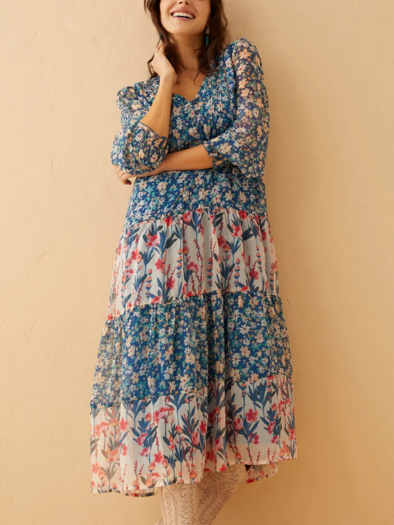 Sweet Floral Print Drop Waist Dress