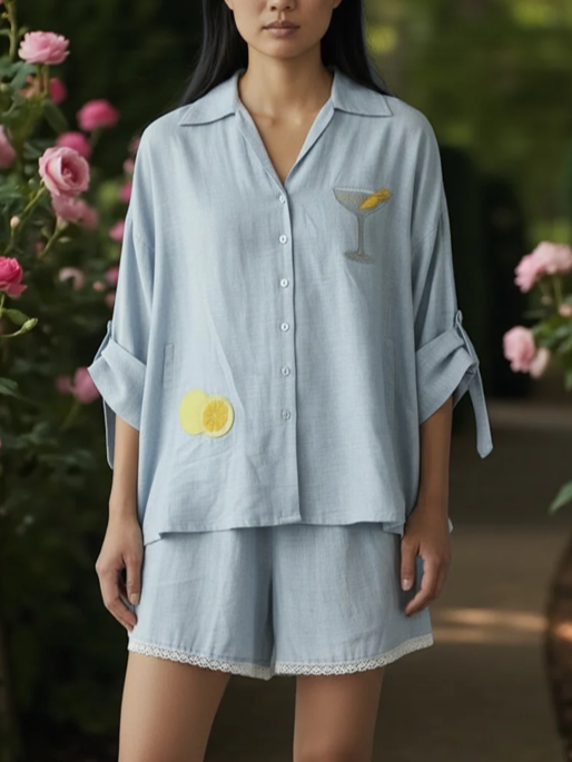 Sweet Lemon Embroidery Shorts Co ord Set