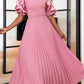 Sweet Pink Pleated Short Sleeve Plus Dress