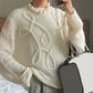 Sweet Winter Style Long Sleeve White Loose Sweater Top