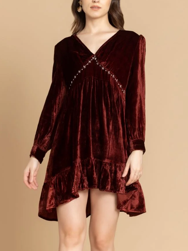 Timeless V Neck Red Velvet Dress