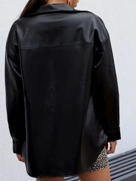 Trendsetting Lapel Button Up Black Shirt Jacket
