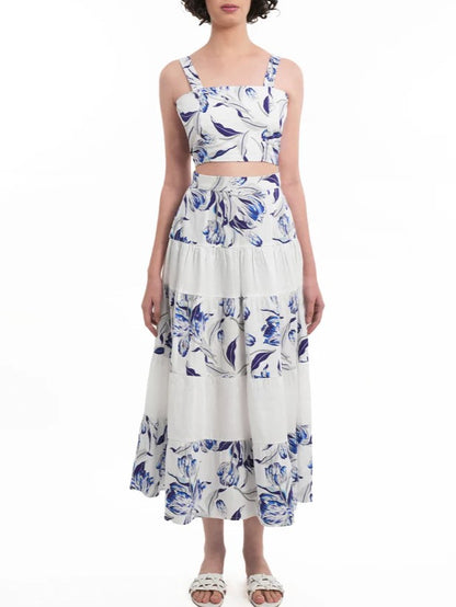 Trendy Floral Print Crop Top And Skirt Co Ord Set