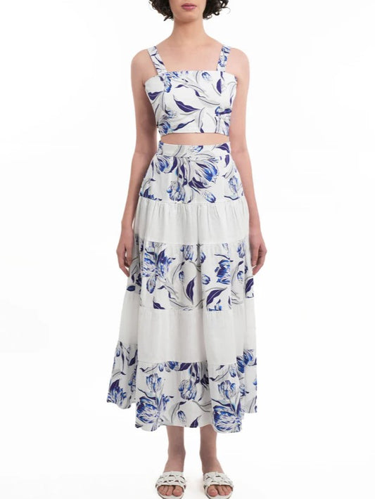 Trendy Floral Print Crop Top And Skirt Co Ord Set