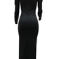 Trendy Colorblock Hem Split Doll Collar Long Sleeve Dress