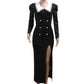 Trendy Colorblock Hem Split Doll Collar Long Sleeve Dress