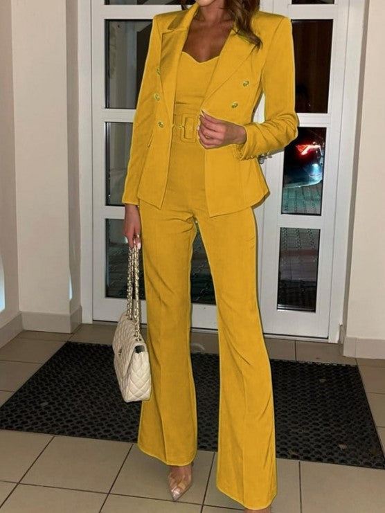 Ultramod Jumpsuit With Blazer Coat Yellow Set - Ships in 24 Hrs