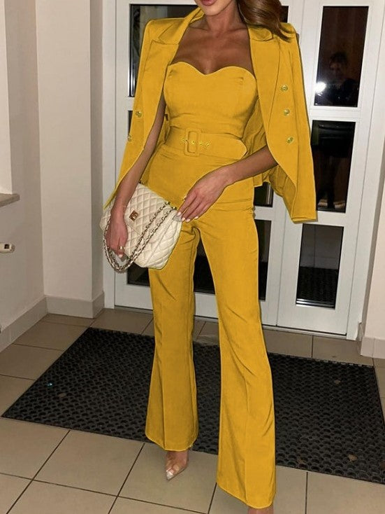 Ultramod Jumpsuit With Blazer Coat Yellow Set - Ships in 24 Hrs