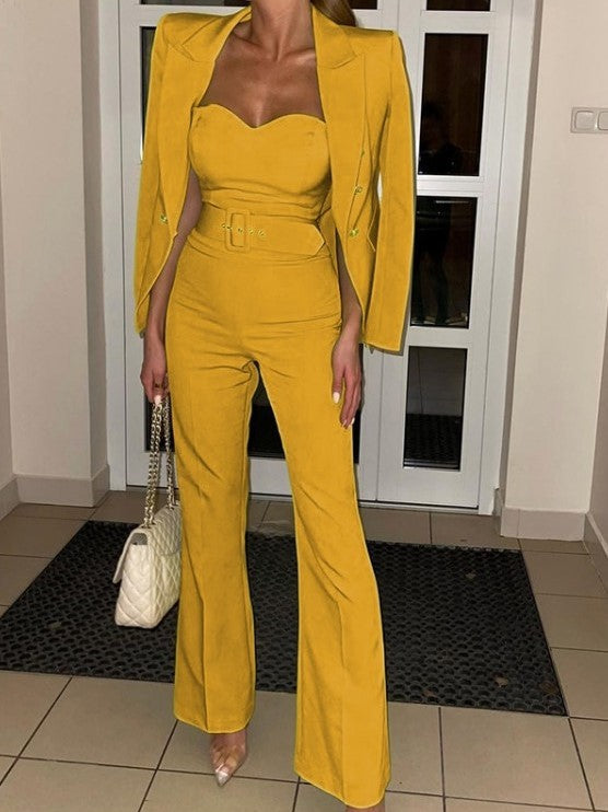 Ultramod Jumpsuit With Blazer Coat Yellow Set - Ships in 24 Hrs