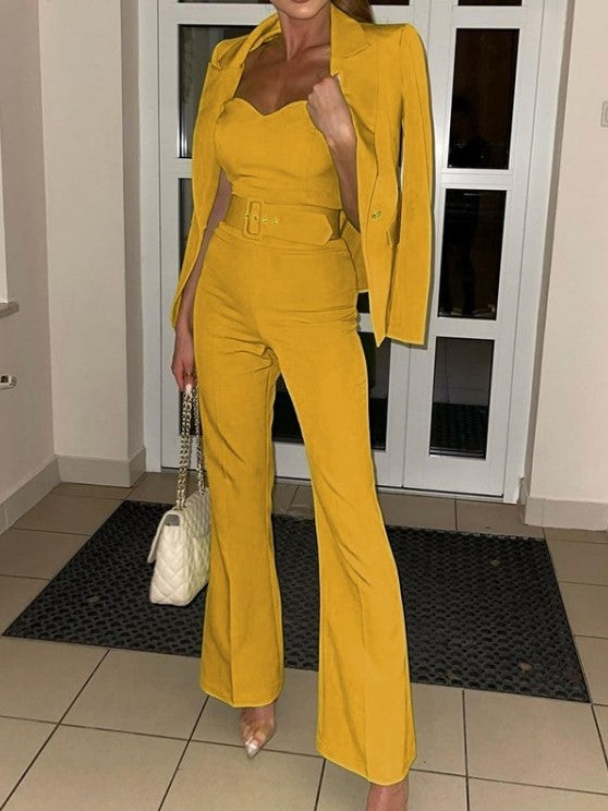 Ultramod Jumpsuit With Blazer Coat Yellow Set - Ships in 24 Hrs