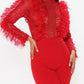 Ultramod See Through Lace Gauze Patchwork Solid Red Jumpsuit - Ships in 24 Hrs