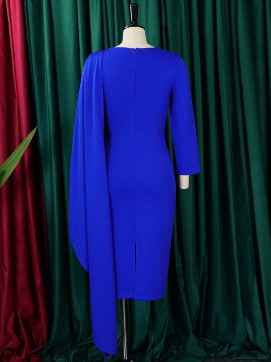 Unique Solid Long Sleeve Blue Dress
