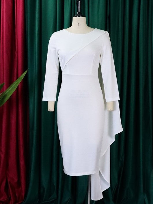 Unique Solid Long Sleeve White Dress