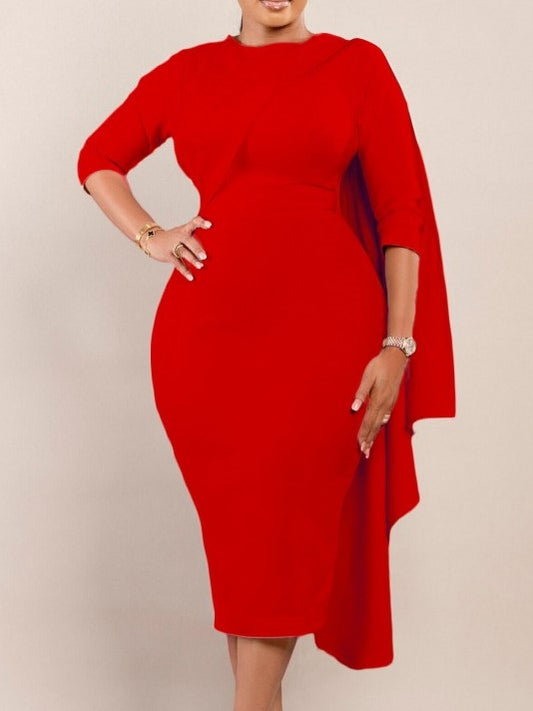 Unique Solid Long Sleeve Red Dress