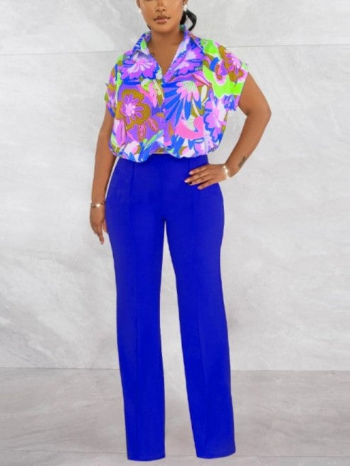 Vibrant Printed Shirt With Pants Blue Set