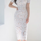 Vintage Curved Drill Lace White Pencil Dress