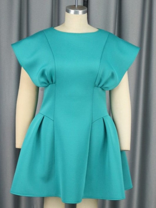 Vintage Green High Rise Fitted Short Sleeve Dress
