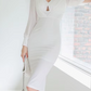 Vintage Long Sleeve Bodycon White Pencil Dress