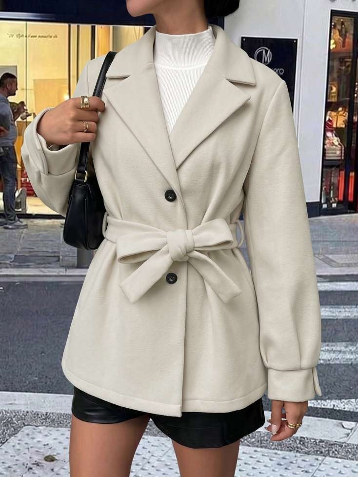 Winter Essential Tie Wrap Lapel Coat