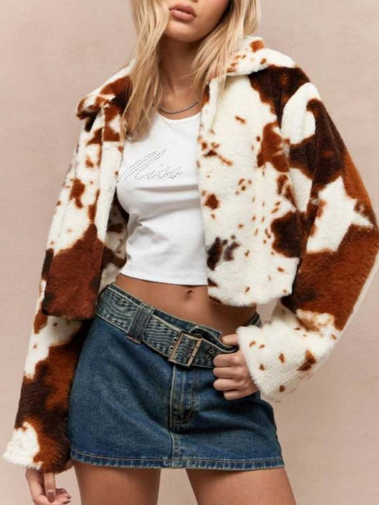 Winter Fashion Fleece Brown Lapel Coat