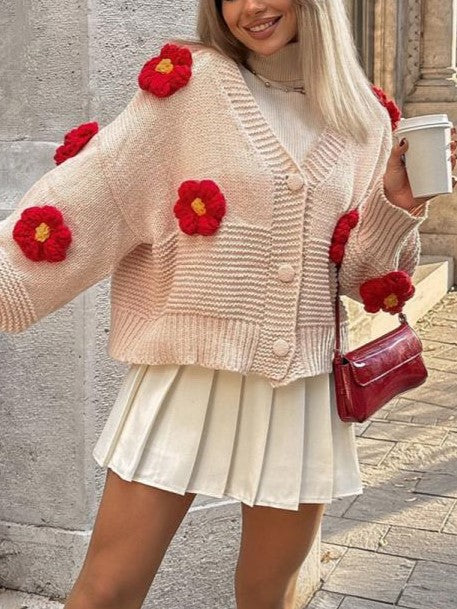 Winter Fashion Knit V Neck Long Sleeve Sweater Cardigan