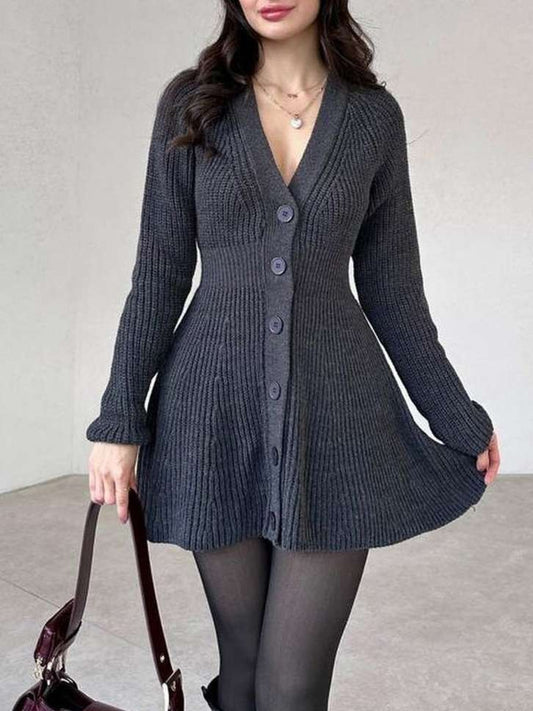 Winter Fashion Long Sleeve Single Breasted Grey Dress