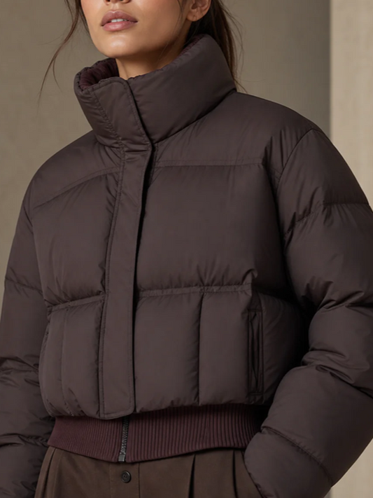 Winter Fashion Ribbed Bomber Brown Jacket