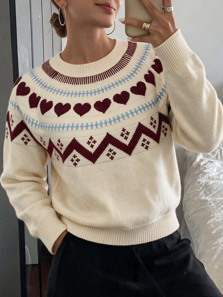 Winter Must Have Heart Long Sleeve Pullover Sweater