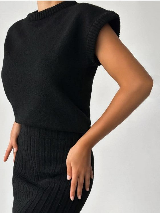 Winter Must Have! Solid High Rise Sweater Black Skirt Set