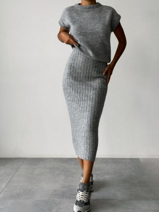 Winter Must Have! Solid High Rise Sweater Skirt Set