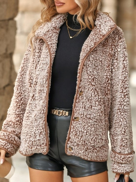 Winter Style Gradient Button Up Coffee Fluff Coat