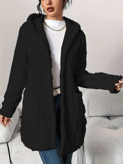 Winter Style Loose Fluff Long Black Cardigan