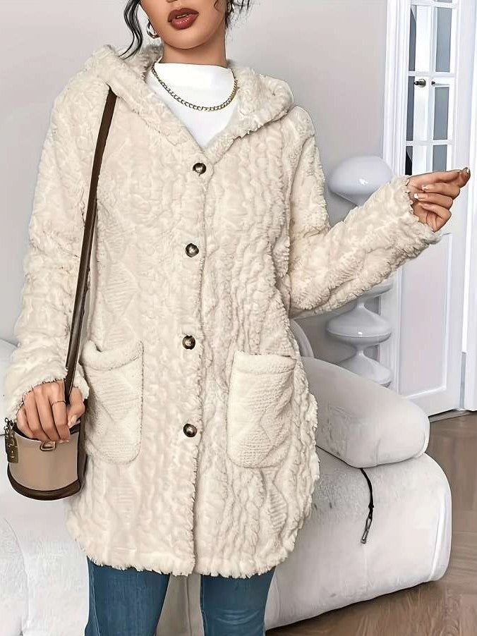 Winter Style Loose Fluff Long Beige Cardigan