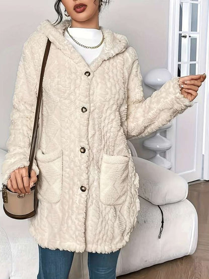 Winter Style Loose Fluff Long Beige Cardigan