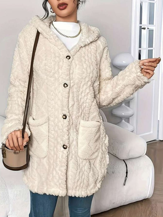 Winter Style Loose Fluff Long Beige Cardigan