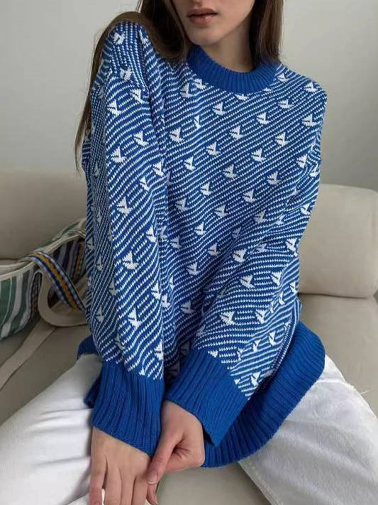 Winter Style Pullover Baggy Long Sleeve Blue Sweater Top