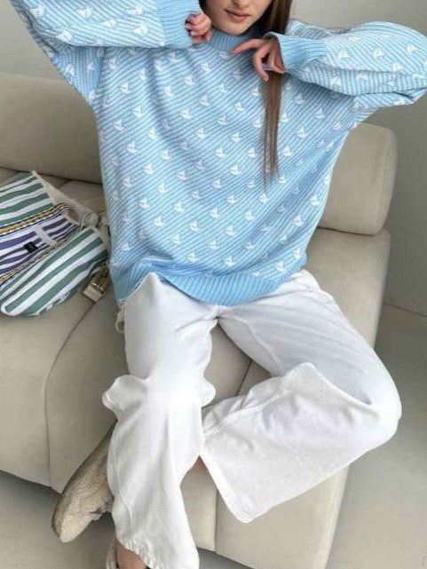 Winter Style Pullover Baggy Long Sleeve Azure Sweater Top