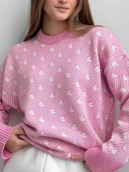 Winter Style Pullover Baggy Long Sleeve Pink Sweater Top