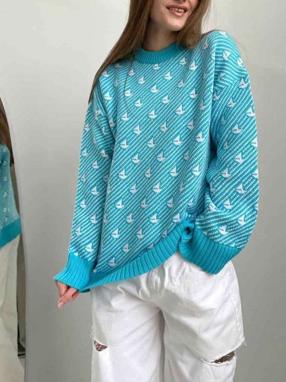 Winter Style Pullover Baggy Long Sleeve Light Blue Sweater Top