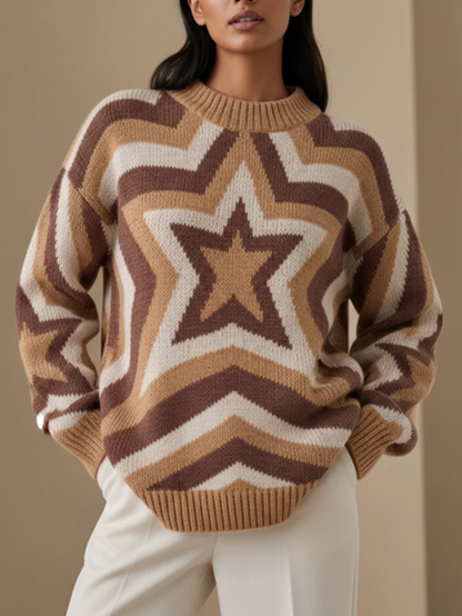 Winter Style Star Print Long Sleeve Pullover Sweater