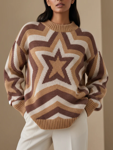 Winter Style Star Print Long Sleeve Pullover Sweater