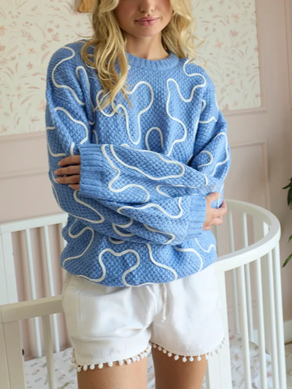 Winter Wear Braided Blue Swetaer Top
