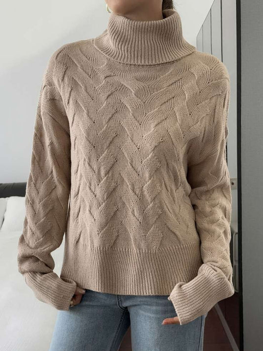 Winter Wear Pullover Long Sleeve Solid Khaki Sweater