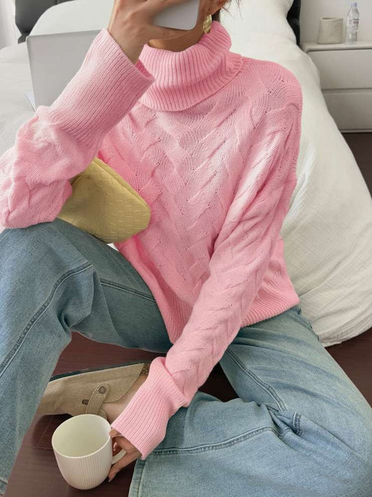 Winter Wear Pullover Long Sleeve Solid Pink Sweater