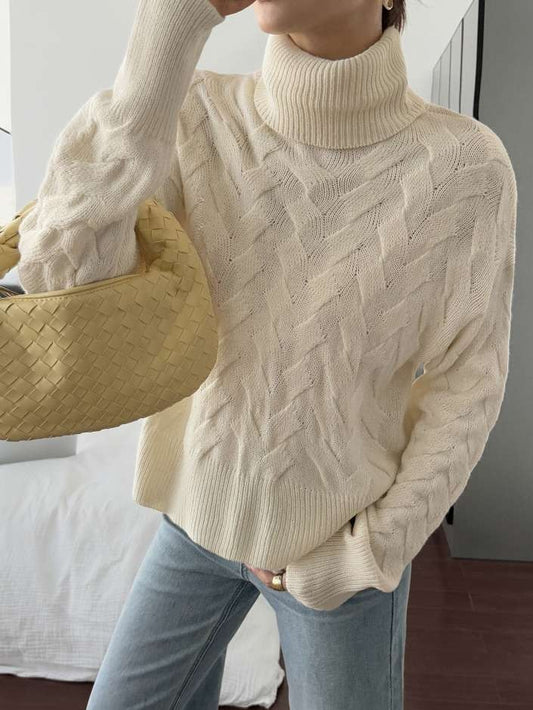 Winter Wear Pullover Long Sleeve Solid Apricot Sweater