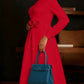 Beautiful Flower Decor Long Sleeve Swing Red Midi Dress