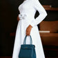 Beautiful Flower Decor Long Sleeve Swing White Midi Dress
