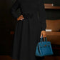 Beautiful Flower Decor Long Sleeve Swing Black Midi Dress