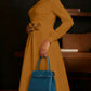 Beautiful Flower Decor Long Sleeve Swing Brown Midi Dress