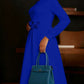 Beautiful Flower Decor Long Sleeve Swing Blue Midi Dress